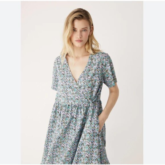 NWT FRANK AND OAK THE PRINTED LOOSE DRESS IN LILAC BLUE COLORS - XS - Picture 2 of 12